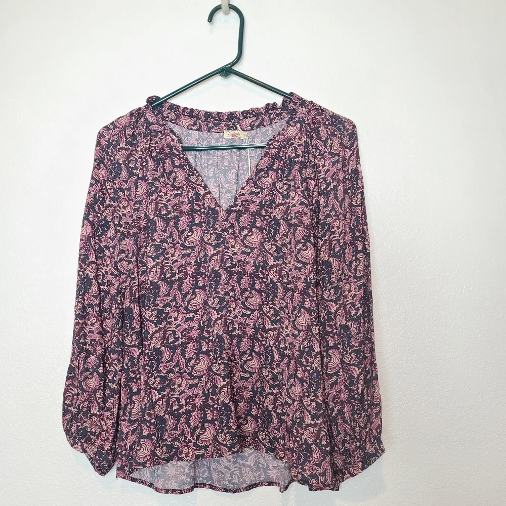 FAHERTY Portia Blouse Peasant Top in Fiona Block Print NWT Size Small - Picture 2 of 9